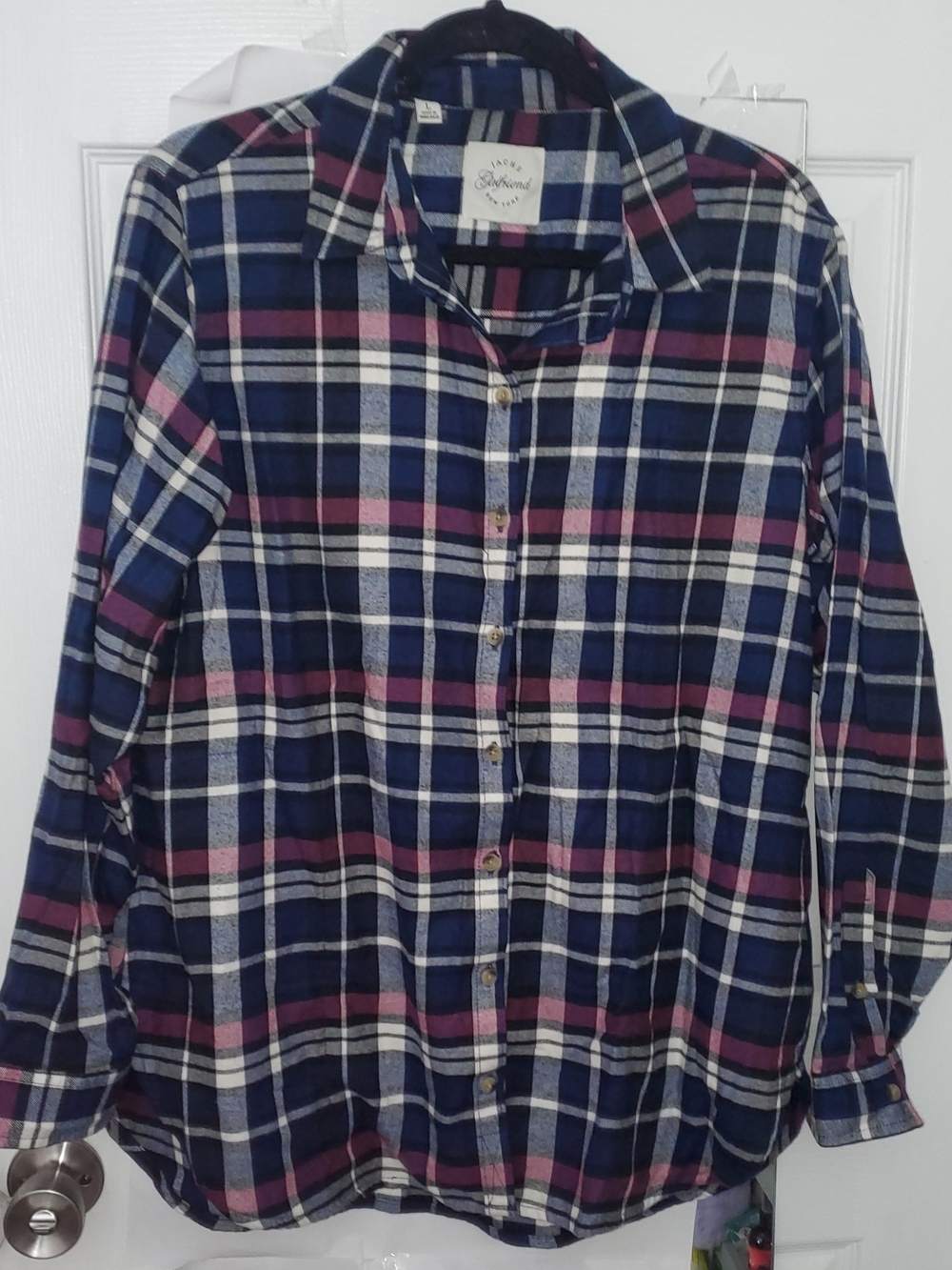 Plaid Flannel - Navy, White & Pink
